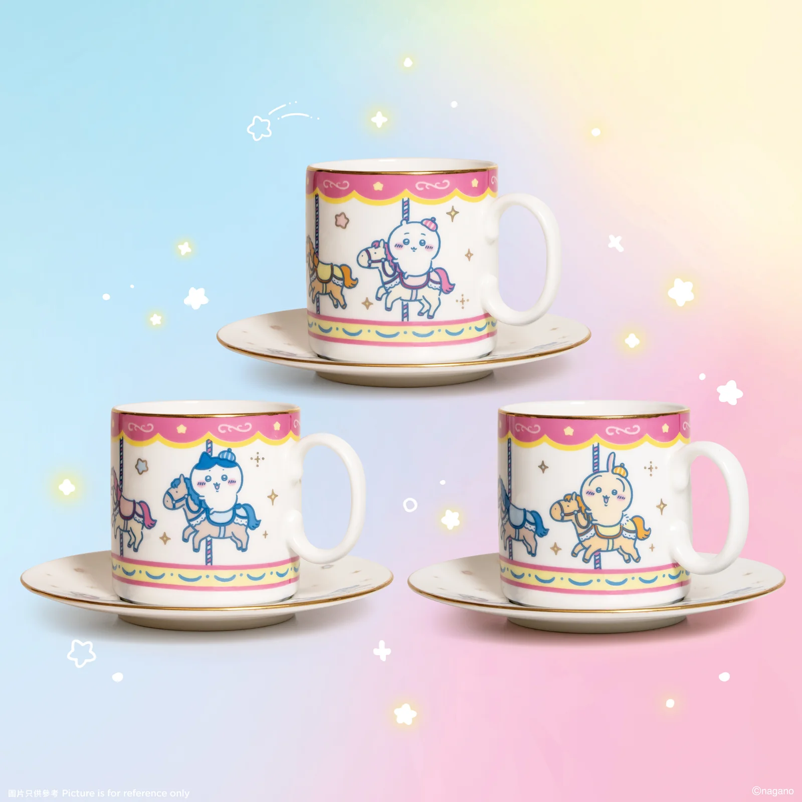 [Pre-order] (Limited) Chiikawa Artiverse Hong Kong (pop-up store for exhibition) - CHIIKAWA-Go-Round Ceramic Cup & Plate Set (Set of 3)