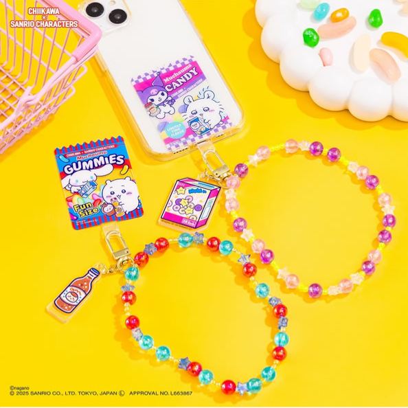 [Pre-order] "Chiikawa" Chiikawa x Sanrio Characters Supermarket Phone Tab Beaded Strap - Momonga x Kuromi