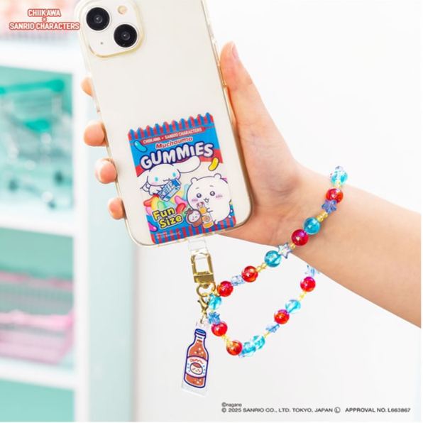 [Pre-order] "Chiikawa" Chiikawa x Sanrio Characters Supermarket Phone Tab Beaded Strap - Momonga x Kuromi