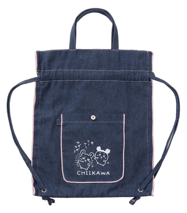 [Pre-order] "Chiikawa" Chiikawa Denim drawstring bag - Dance (Momonga & Furuhonya)