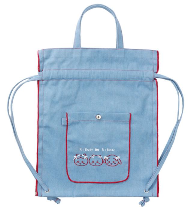 [Pre-order] "Chiikawa" Chiikawa Denim drawstring bag - Ribbon (Chiikawa, Hachiware & Usagi)