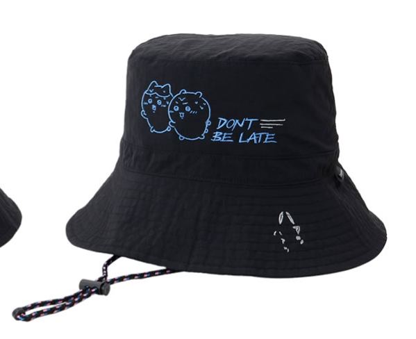 [Pre-order] "Chiikawa" Nylon Bucket Hat - Don't be late - Black