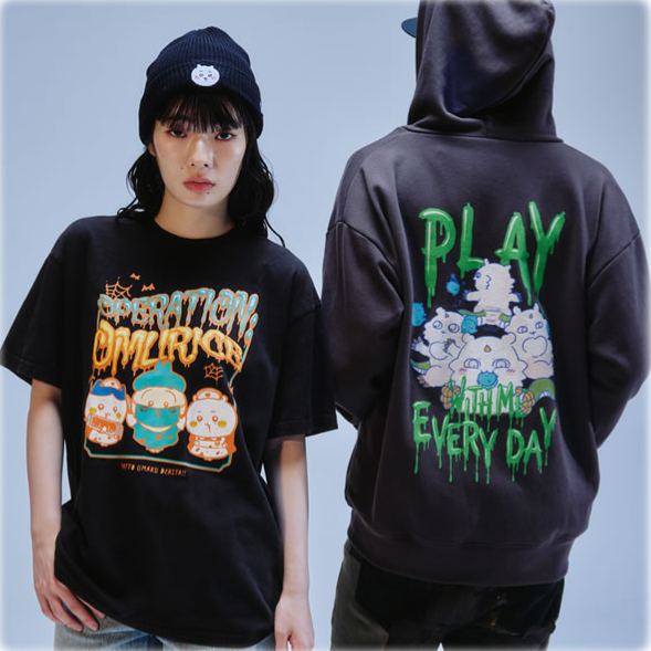[Pre-order] Chiikawa Horror Series ZIP Hoodie Ash Black - Anoko & Dekatsuyo