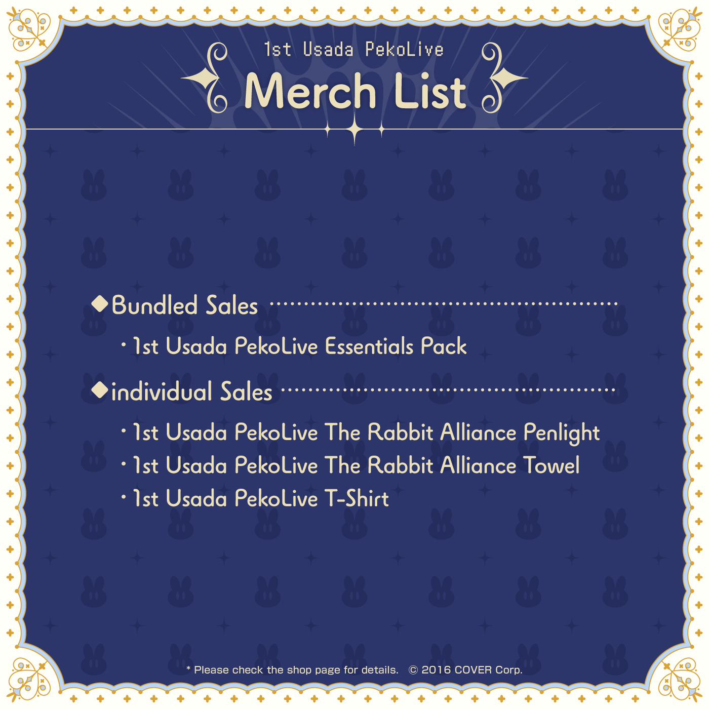 [Pre-order] 1st Usada PekoLive -USAGI the MEGAMI!!- Concert Merchandise