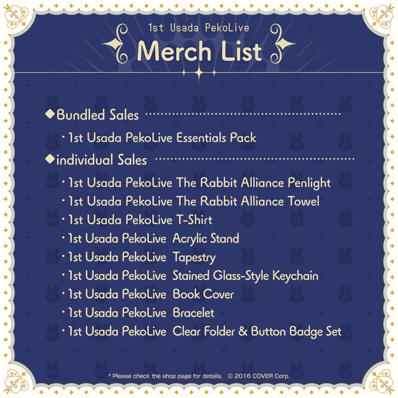 [Pre-order] 1st Usada PekoLive -USAGI the MEGAMI!!- Concert Merchandise (Rerun)