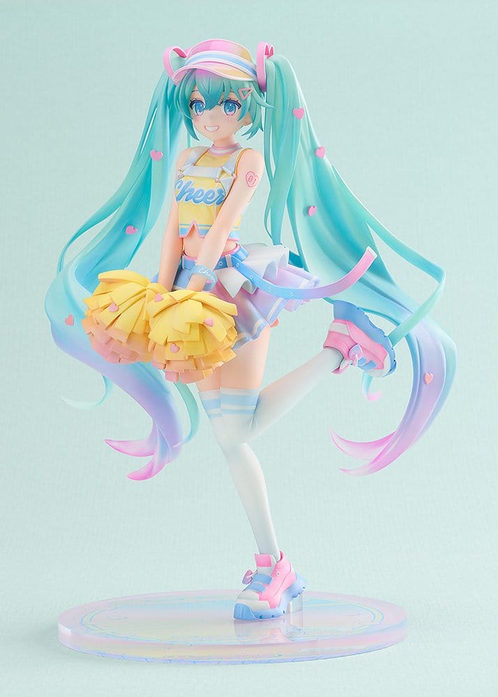 Hatsune Miku Cheerleading Ver. 1/7 scale figure by Good Smile Company full front view with yellow pom-poms