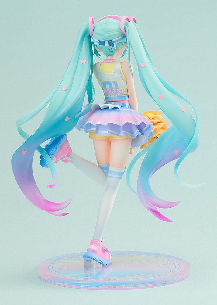 Rear view of Hatsune Miku Cheerleading Ver. figure showing gradient twin tails and layered pastel skirt