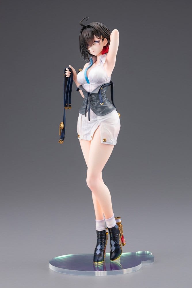 Full view of the Yumia Liessfeldt Sun Shower Ver. 1/7 scale figure standing on an iridescent puddle base with one hand in her hair