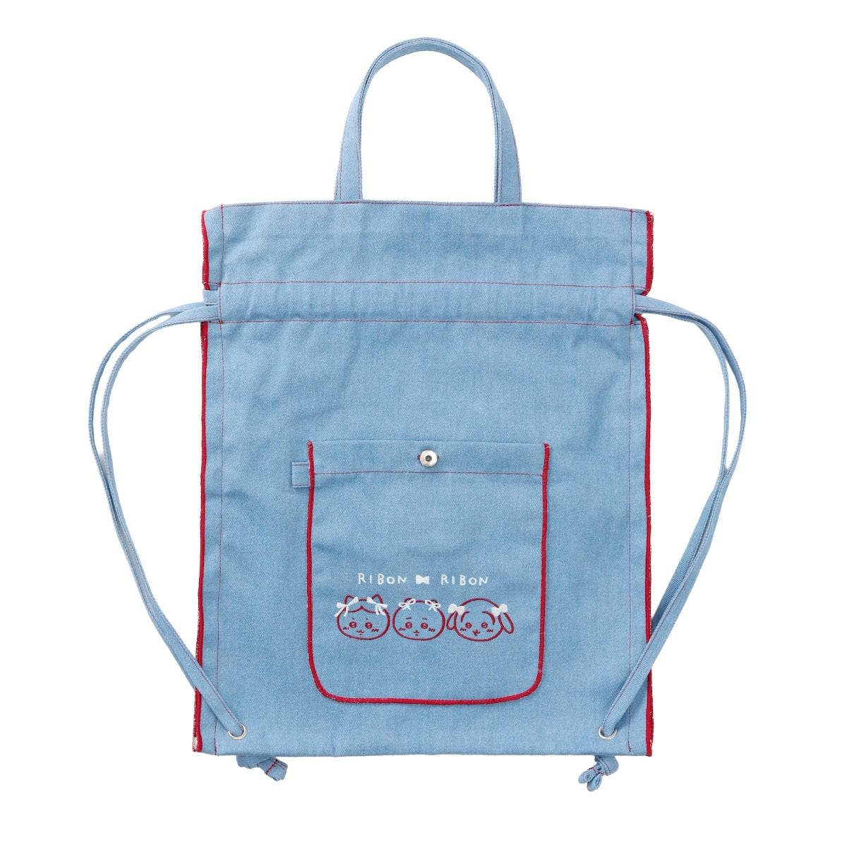 [Pre-order] "Chiikawa" Chiikawa Denim drawstring bag - Ribbon (Chiikawa, Hachiware & Usagi)