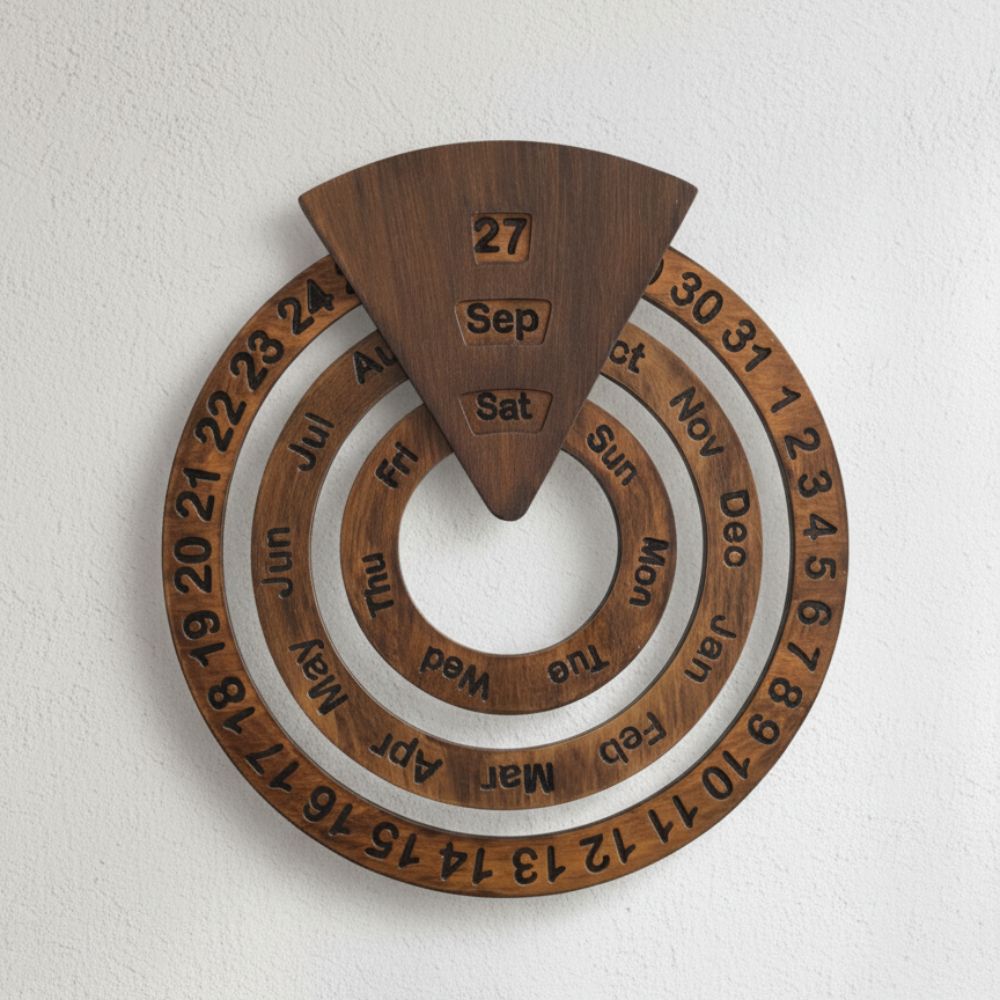 Perpetual Creative Round Wooden Wall Calendar
