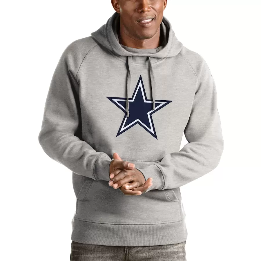 Men's Antigua Heathered Gray Dallas Cowboys Victory Pullover Hoodie