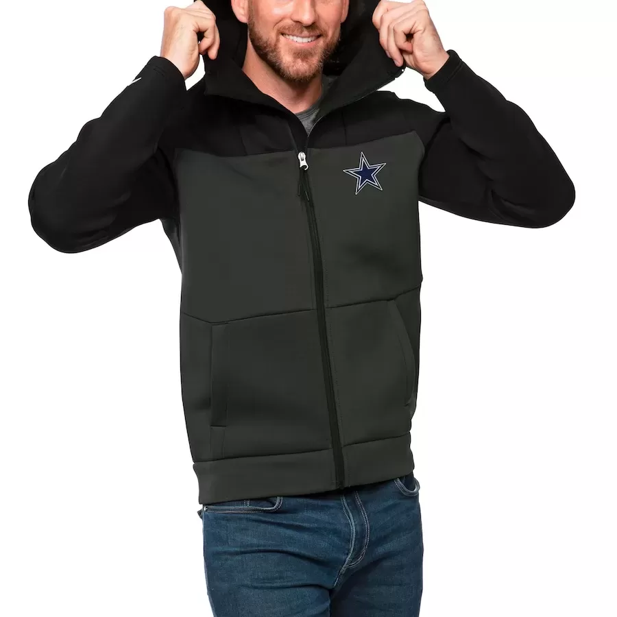 Men's Antigua Black Dallas Cowboys Protect Lightweight Full-Zip Jacket Size: Small