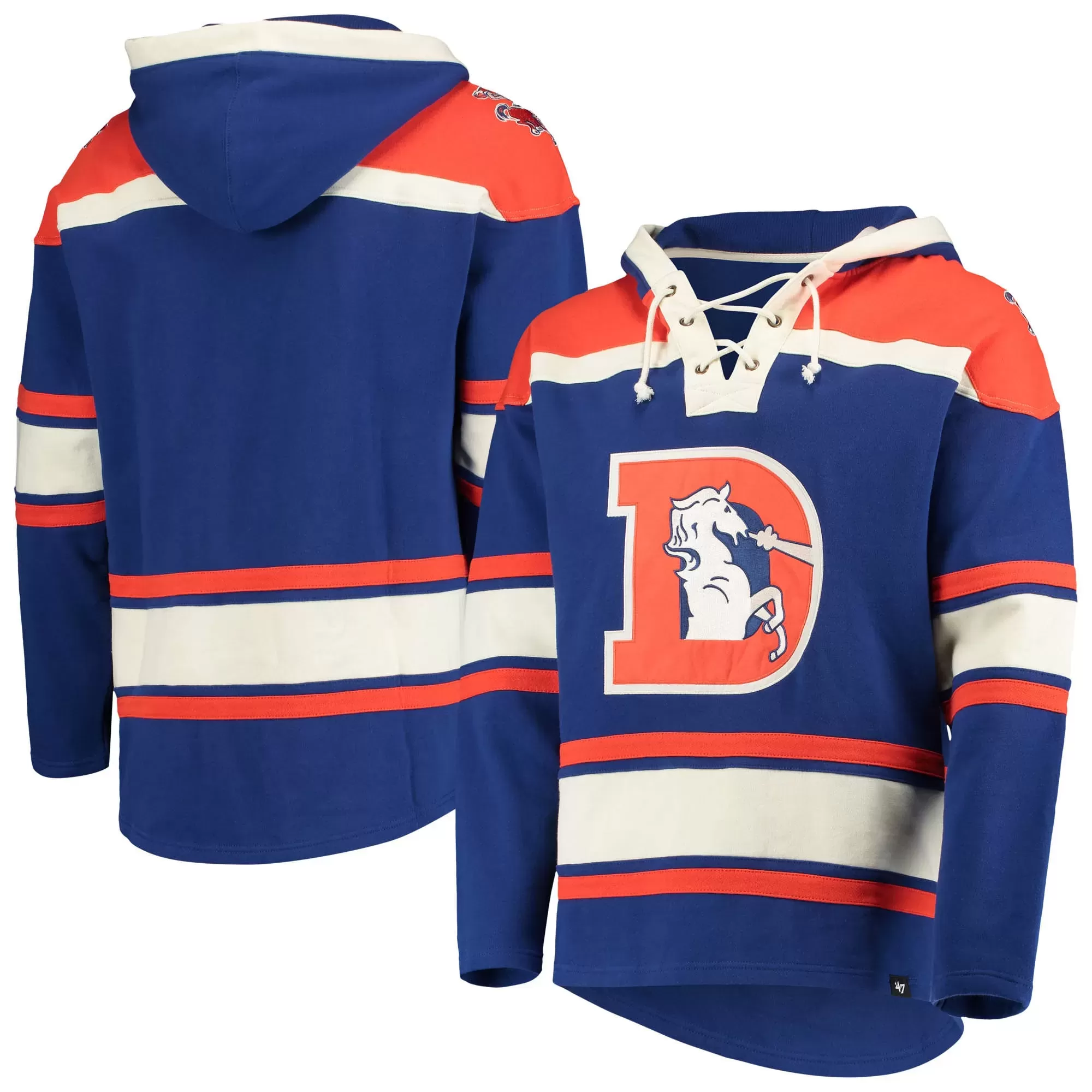 Men's '47 Royal Denver Broncos Throwback Lacer Pullover Hoodie