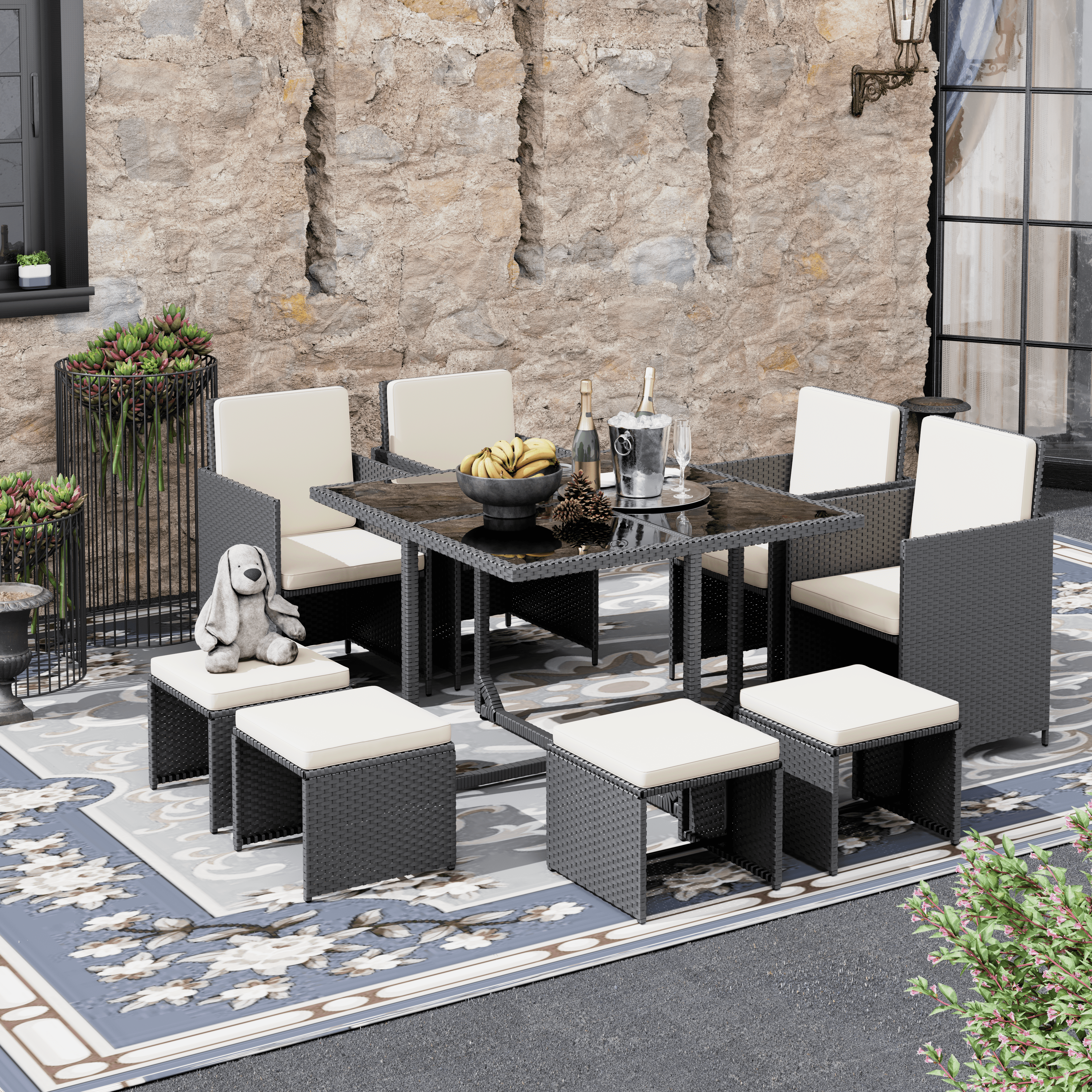 9pc rattan cube garden furniture dining set hot sale