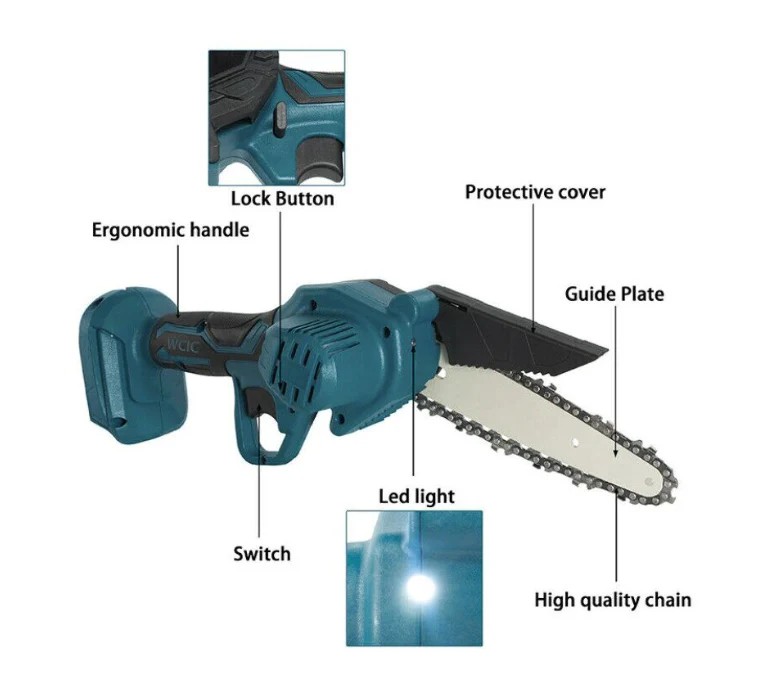 Piła łańcuchowa 20 CM Blade, 700 W przenośna elektryczna piła łańcuchowa/piła, 48 V, 2 baterie