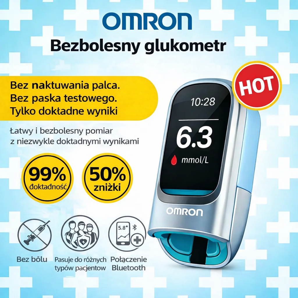 🔥 Koniec z igłami i bólem! | Nieinwazyjny glukometr Omron™ – łatwy i dokładny pomiar poziomu cukru we krwi, gdziekolwiek jesteś 🔥