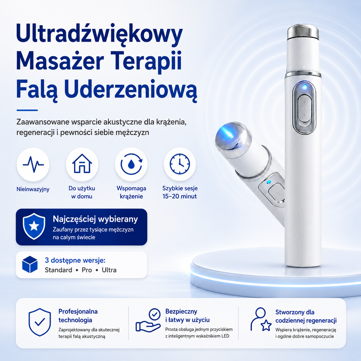 Zaawansowana terapia🔥 akustyczną falą uderzeniową przywraca zdrowie tkanek prącia,🔥 zwiększa twardość erekcji, wytrzymałość i pewność siebie mężczyzn, a także łagodzi bóle mięśni, sztywność stawów i dolegliwości bólowe ścięgien.