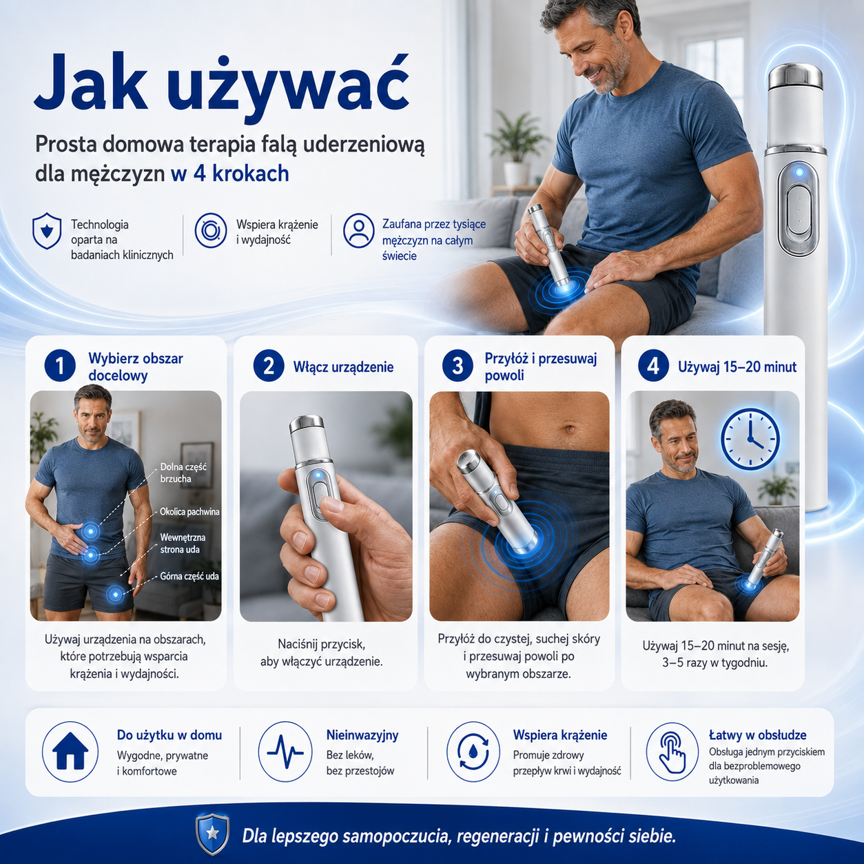 Zaawansowana terapia🔥 akustyczną falą uderzeniową przywraca zdrowie tkanek prącia,🔥 zwiększa twardość erekcji, wytrzymałość i pewność siebie mężczyzn, a także łagodzi bóle mięśni, sztywność stawów i dolegliwości bólowe ścięgien.