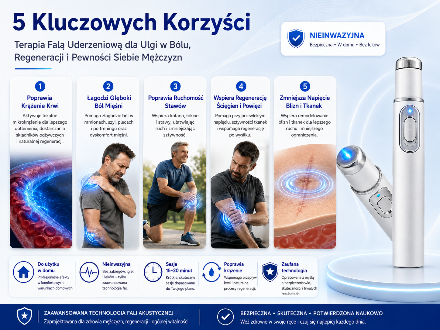 Zaawansowana terapia🔥 akustyczną falą uderzeniową przywraca zdrowie tkanek prącia,🔥 zwiększa twardość erekcji, wytrzymałość i pewność siebie mężczyzn, a także łagodzi bóle mięśni, sztywność stawów i dolegliwości bólowe ścięgien.