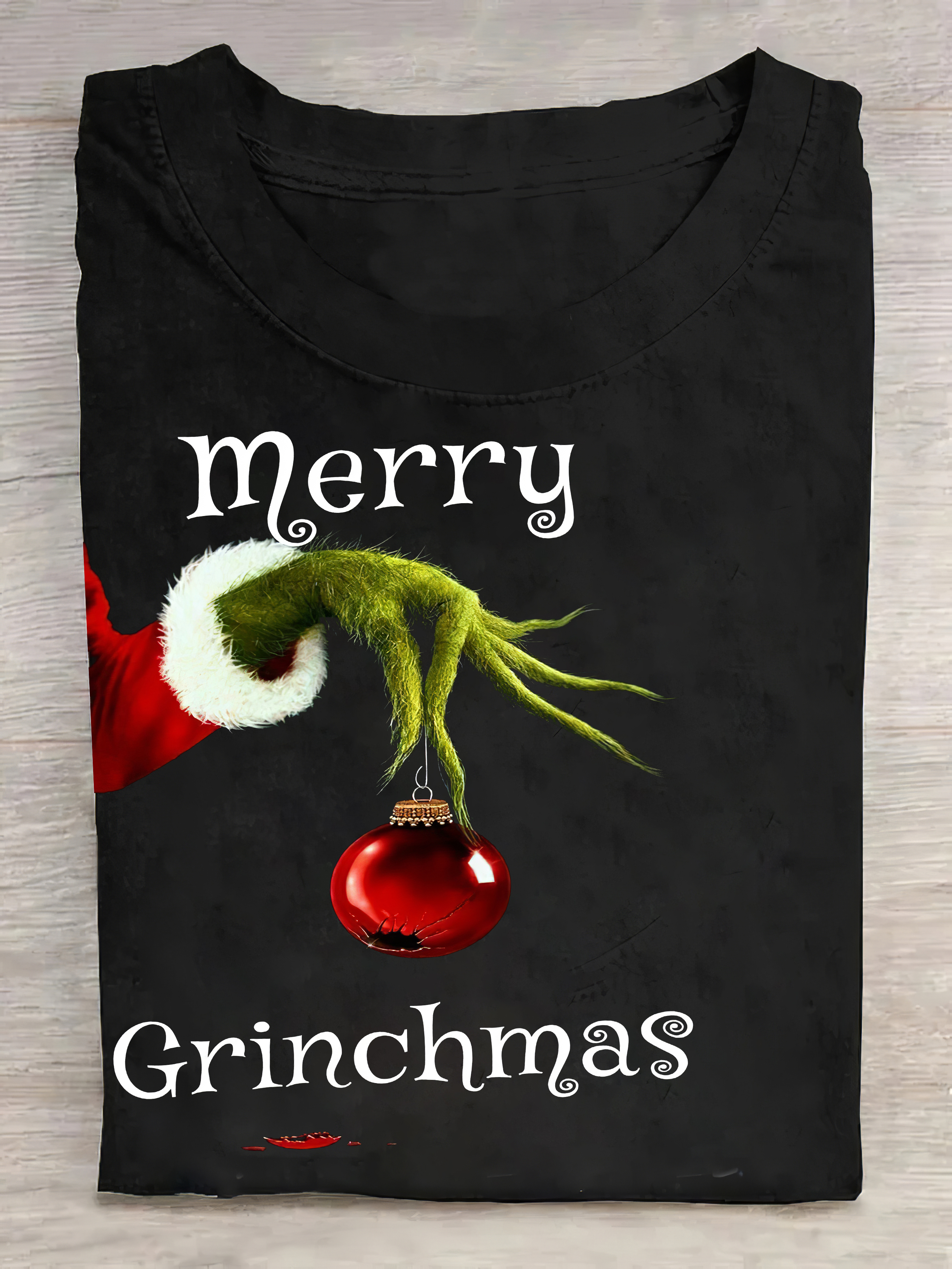 Merry Grinchmas Printed Crew Neck Casual T-shirt