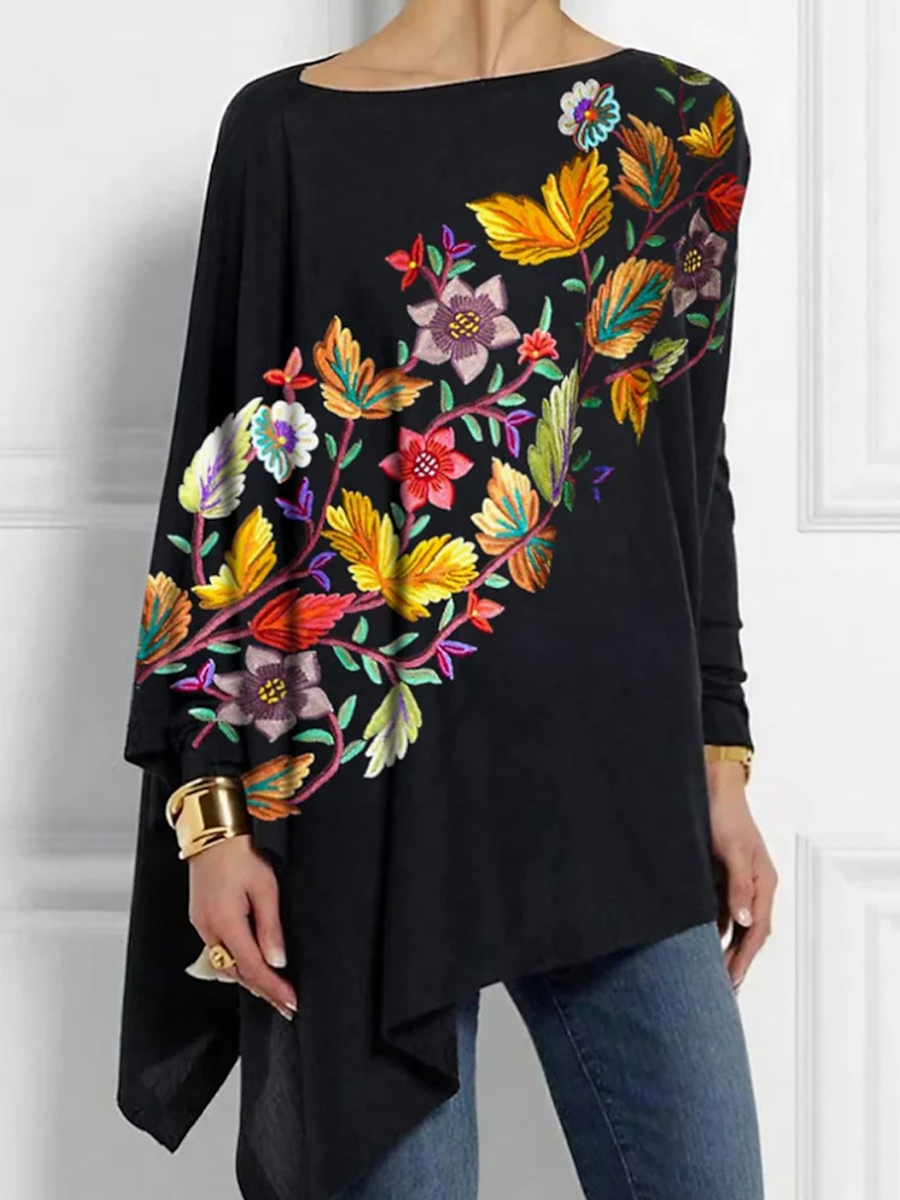 Secret Garden Printed Mid-Length Irregular Tops