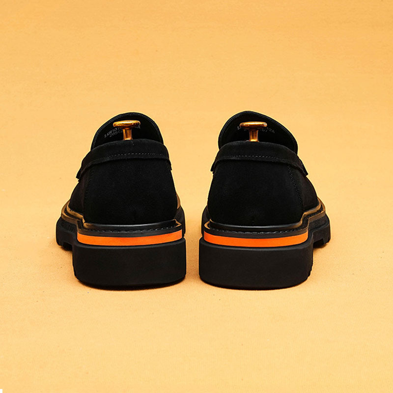 Men's Full-Grain Leather Suede Non-Slip Platform Casual Loafer Shoes