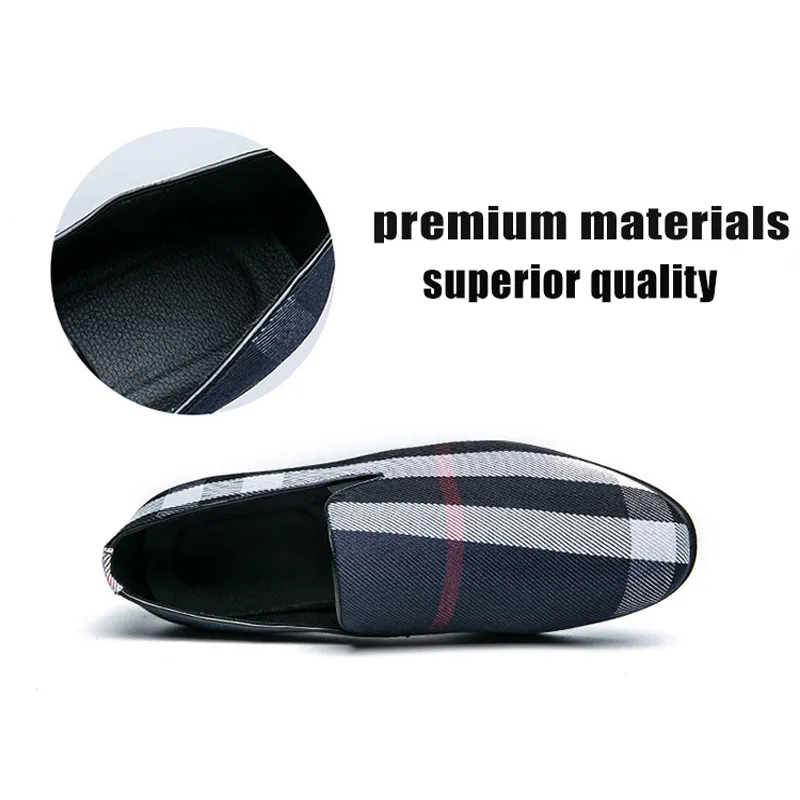 GENTLEMAN™Men's stylish blue khaki plaid design large size casual shoes