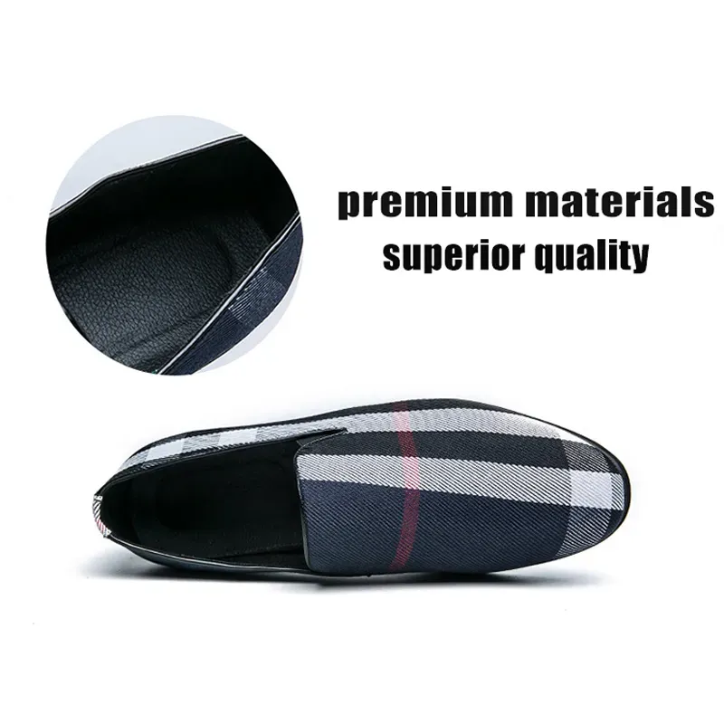 GENTLEMAN™Men's stylish blue khaki plaid design large size casual shoes