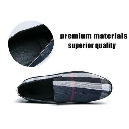 GENTLEMAN™Men's stylish blue khaki plaid design large size casual shoes