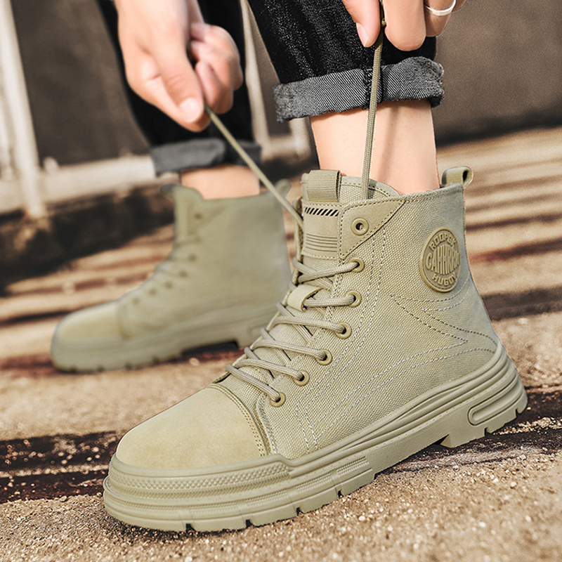 Men's High-Top Casual Canvas Lace-Up Platform Work Boots
