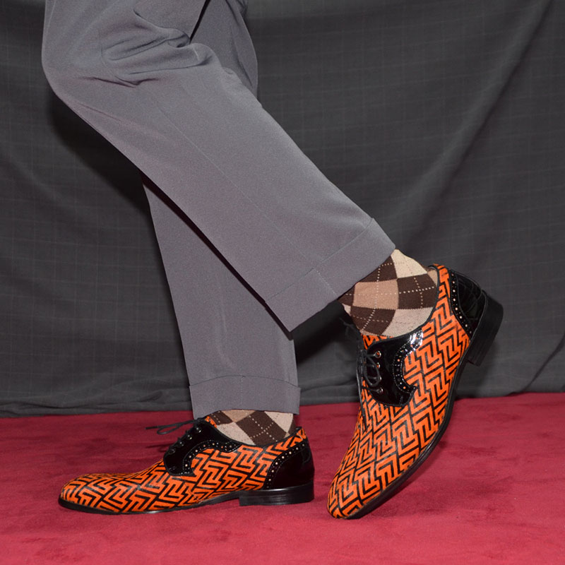 GUYSTEP™-Men's Black Patent Leather Dress Shoes with Geometric Pattern