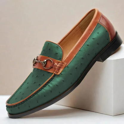 GUYSTEP™Men's Casual Metal Buckle Genuine Leather Loafers-(Brown+Coffee+Blue)