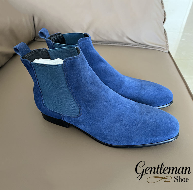 Men's blue leather Chelsea boots
