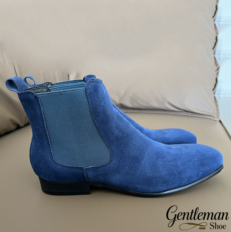 Men's blue leather Chelsea boots