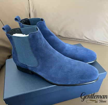 Men's blue leather Chelsea boots
