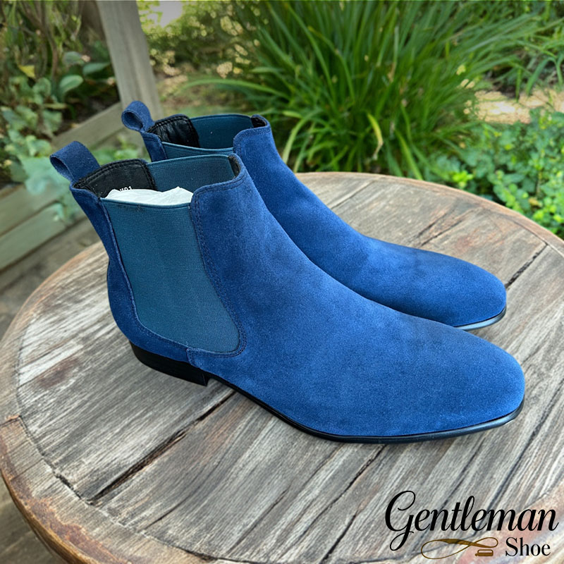 Men's blue leather Chelsea boots