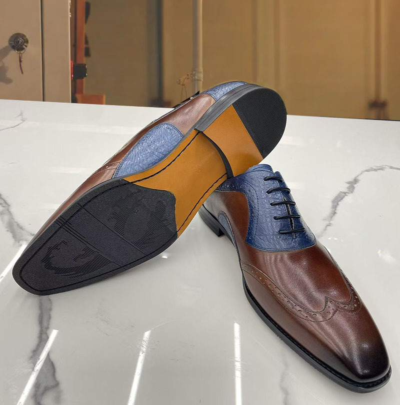 GENTLEMAN-Men's brown and blue leather stitching casual leather shoes