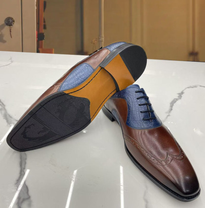 GENTLEMAN-Men's brown and blue leather stitching casual leather shoes