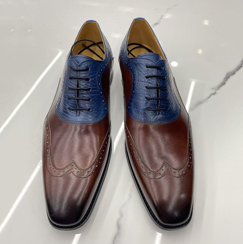 GENTLEMAN-Men's brown and blue leather stitching casual leather shoes