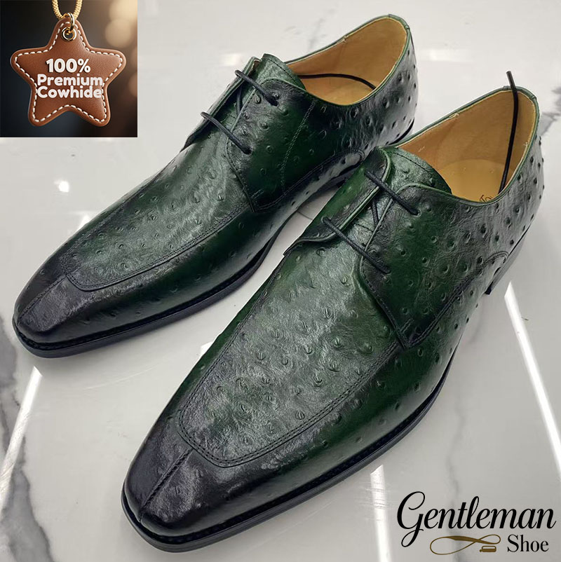 Elegant green luxury genuine leather men's dress shoes