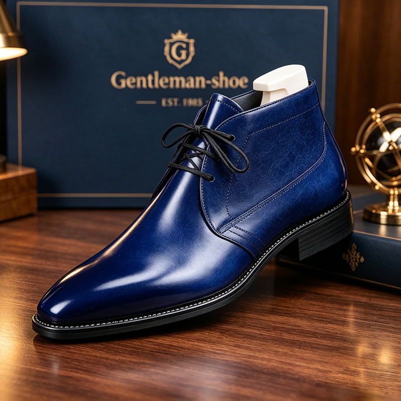 Men’s Blue Leather Chukka Boots – Elegant Casual & Formal Ankle Dress Shoes