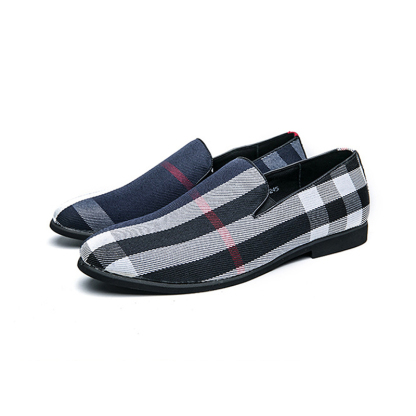 GENTLEMAN™Men's stylish blue khaki plaid design large size casual shoes