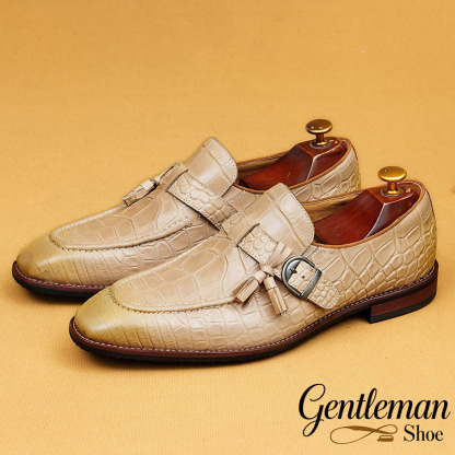 2026 New Men's Top Grain Cowhide Leather British Retro Tassel Buckle Business Casual Leather Shoes