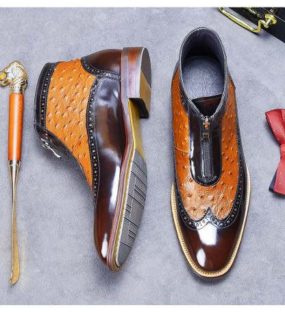 Front Zipper Genuine Leather Ankle Boots