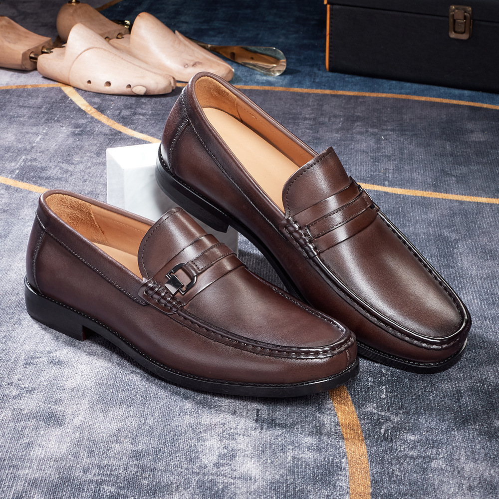Comfort Rubber Sole Men's Loafers  Classic British Design  Vintage Burnished Leather