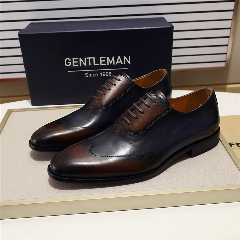 Men's high-end quality color matching business casual Oxford shoes first layer cowhide
