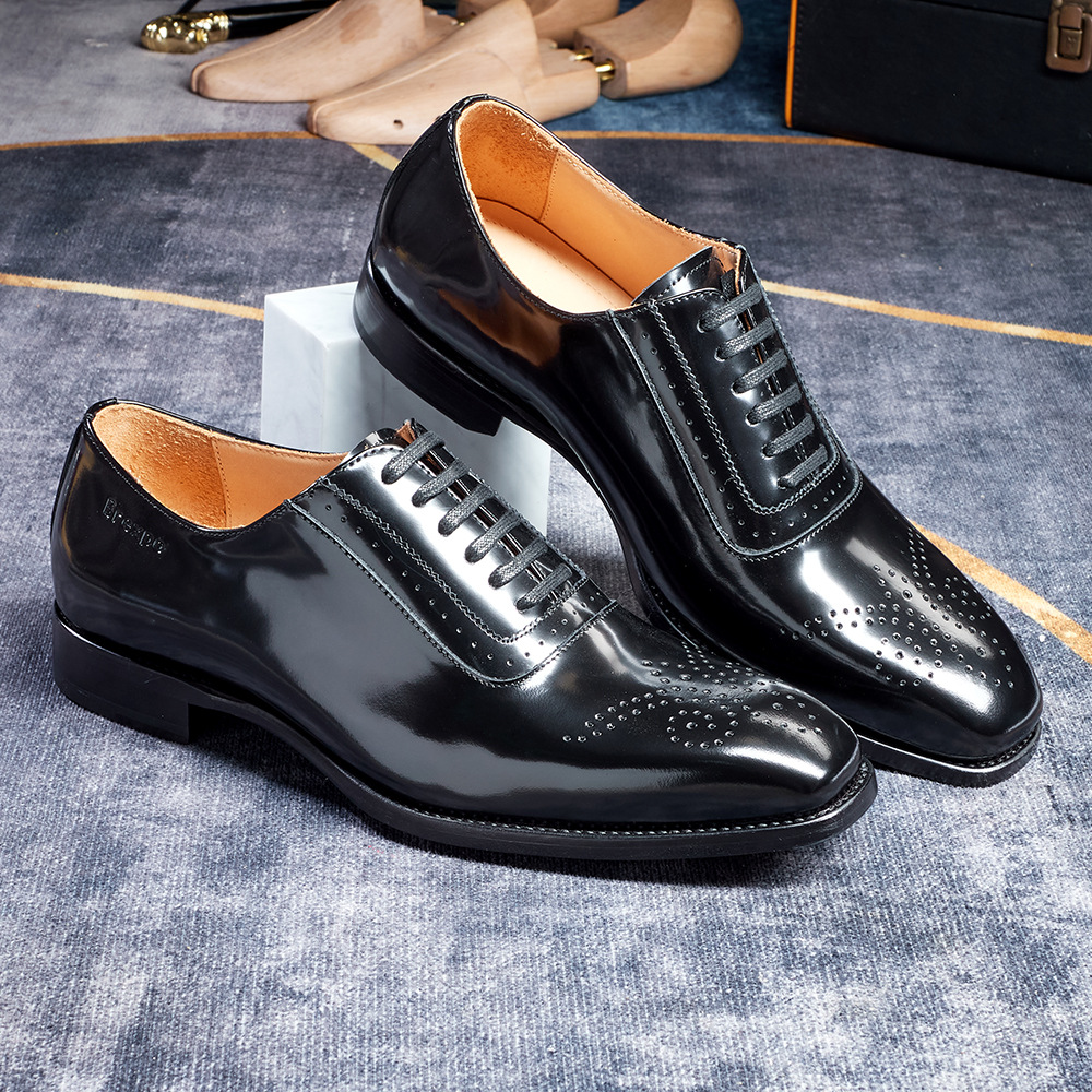 [Copy]Men's glossy embossed genuine leather lace-up Oxford shoes