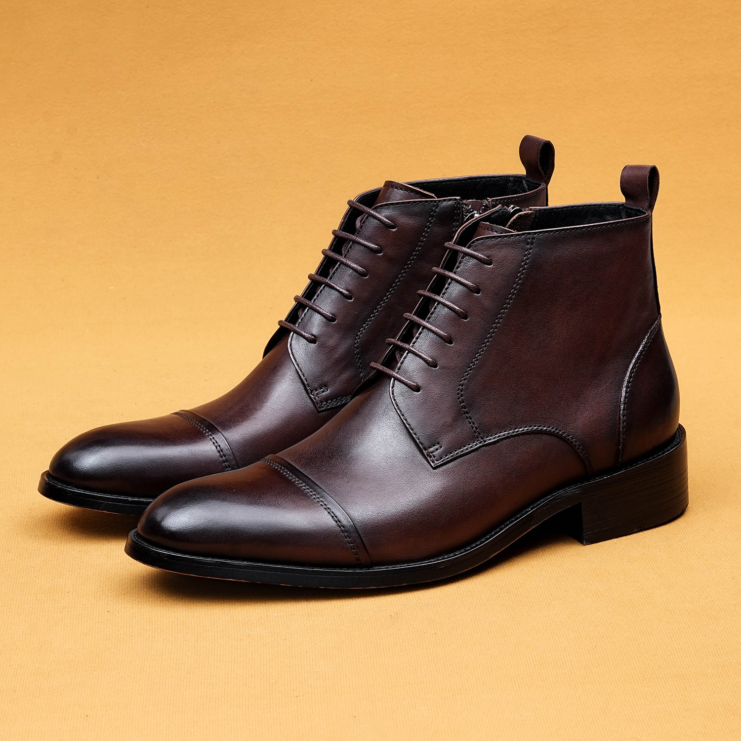 Men's Full-Grain Leather Zipper Slip-On Martens Ankle Boots