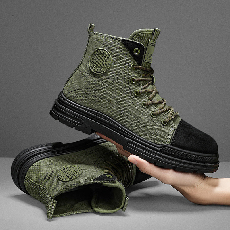 Men's High-Top Casual Canvas Lace-Up Platform Work Boots
