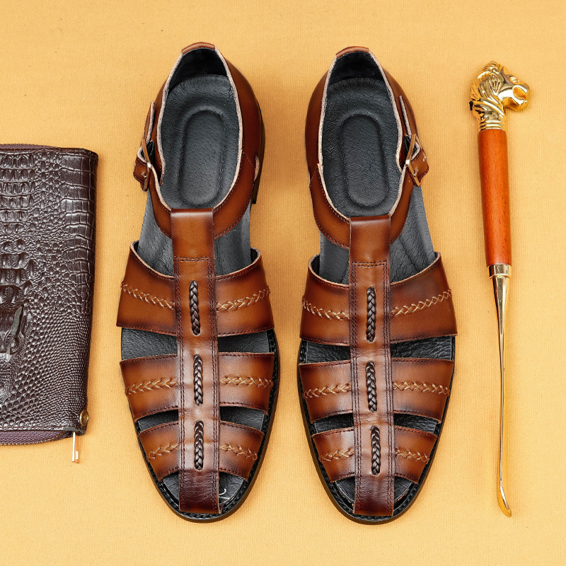 Men's Summer Genuine Leather Vintage Handwoven Roman Sandals